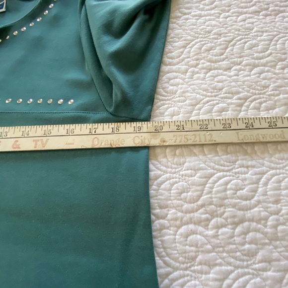 Karen Scott Tunic Top Split Neck with Studs 3/4 Sleeve Side Slits Teal Size M - Picture 10 of 11
